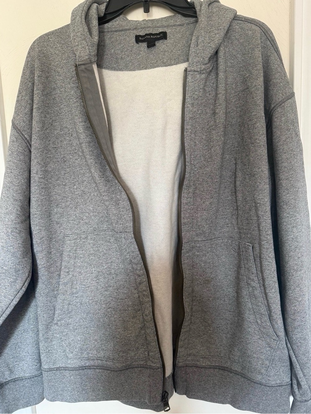 Banana Republic Full Zip Hoodie Sweater Gray Mens Size L Heavy Weight